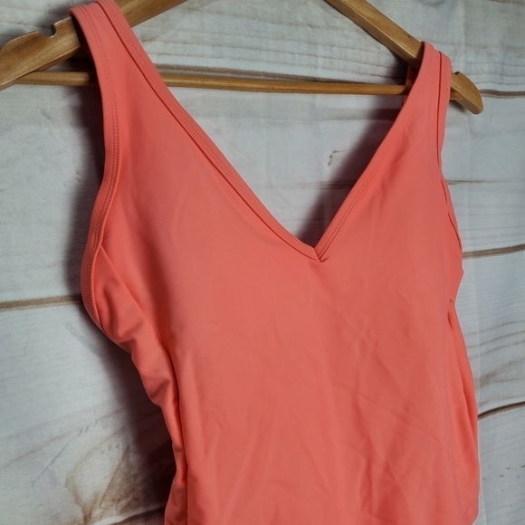 New Kona Sol Peach V-neck One Piece High Back Adjustable Straps Swimsuit Small - Picture 2 of 11